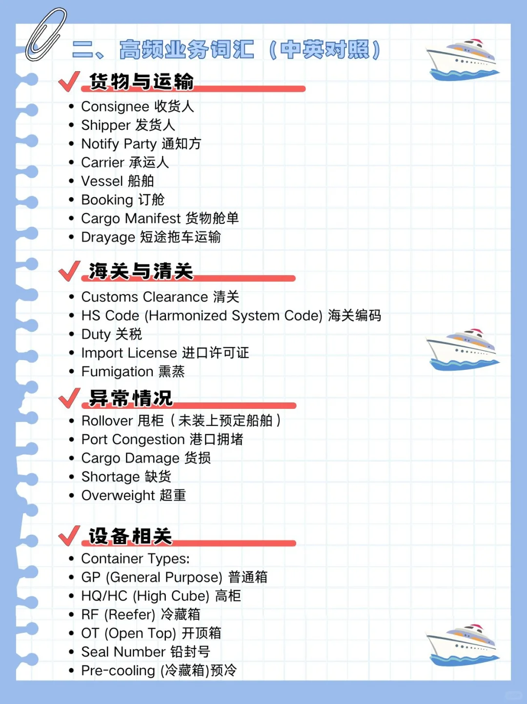 ?货代人必备！中英对照术语+万能句式?轻松
