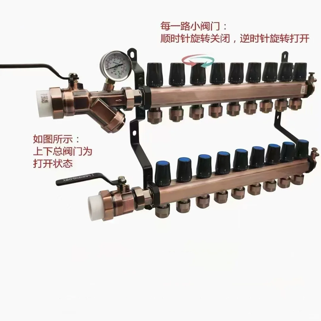 分水器小阀门旋转方向那边是开，那边是关