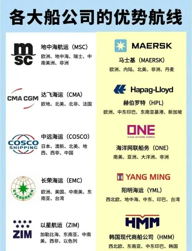 这里有多个海运中备受推崇的船司，值得大家
