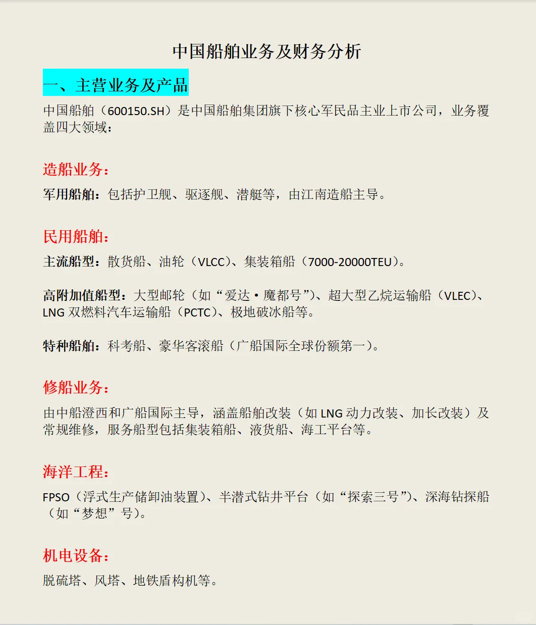 中国船舶业务及财务分析
