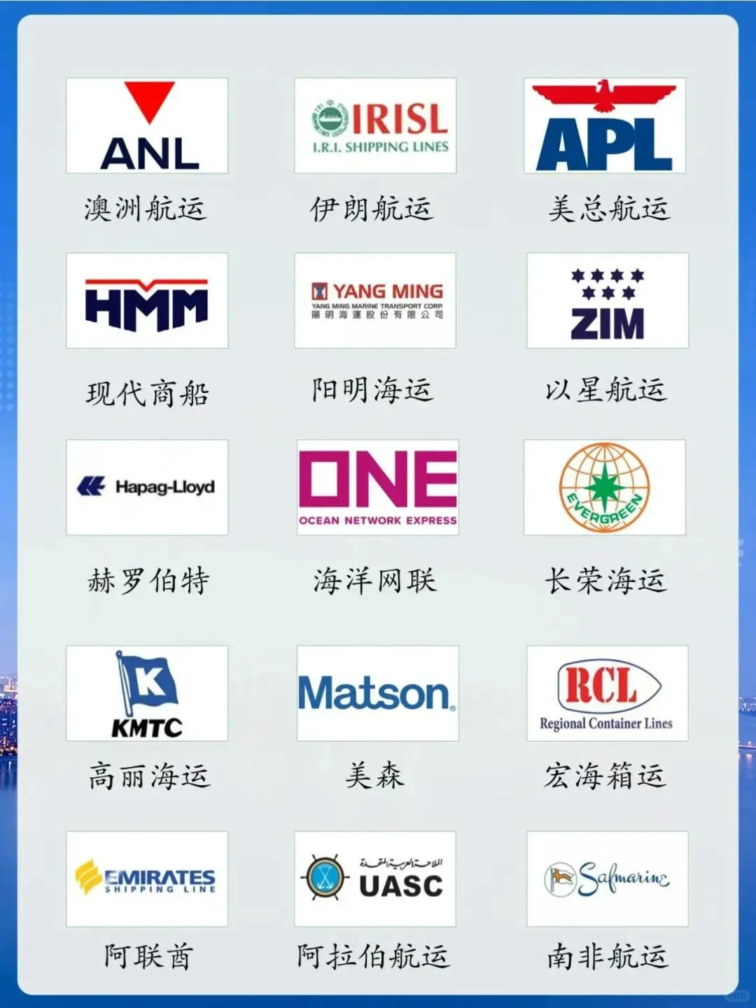 这里有多个海运中备受推崇的船司，值得大家