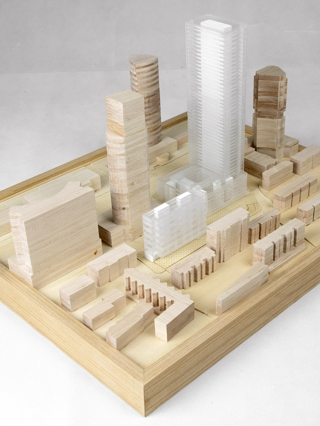 建筑模型作品|济南中心实木体块模型