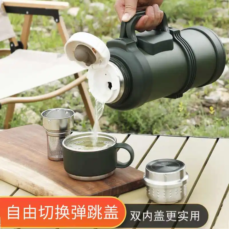 琪虎316不锈钢大容量全钢保温壶户外车载