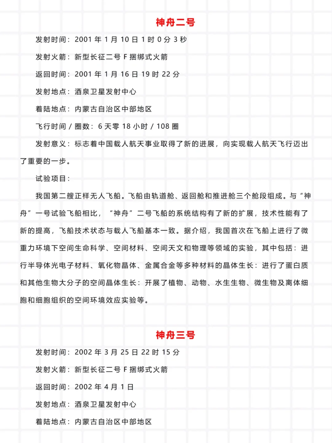 神1–神17，中国神舟系列飞船知识点大全