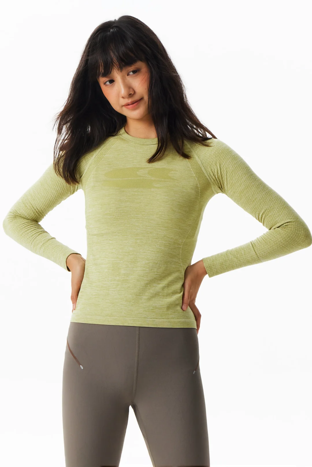 花纱肌理分割修身运动长袖