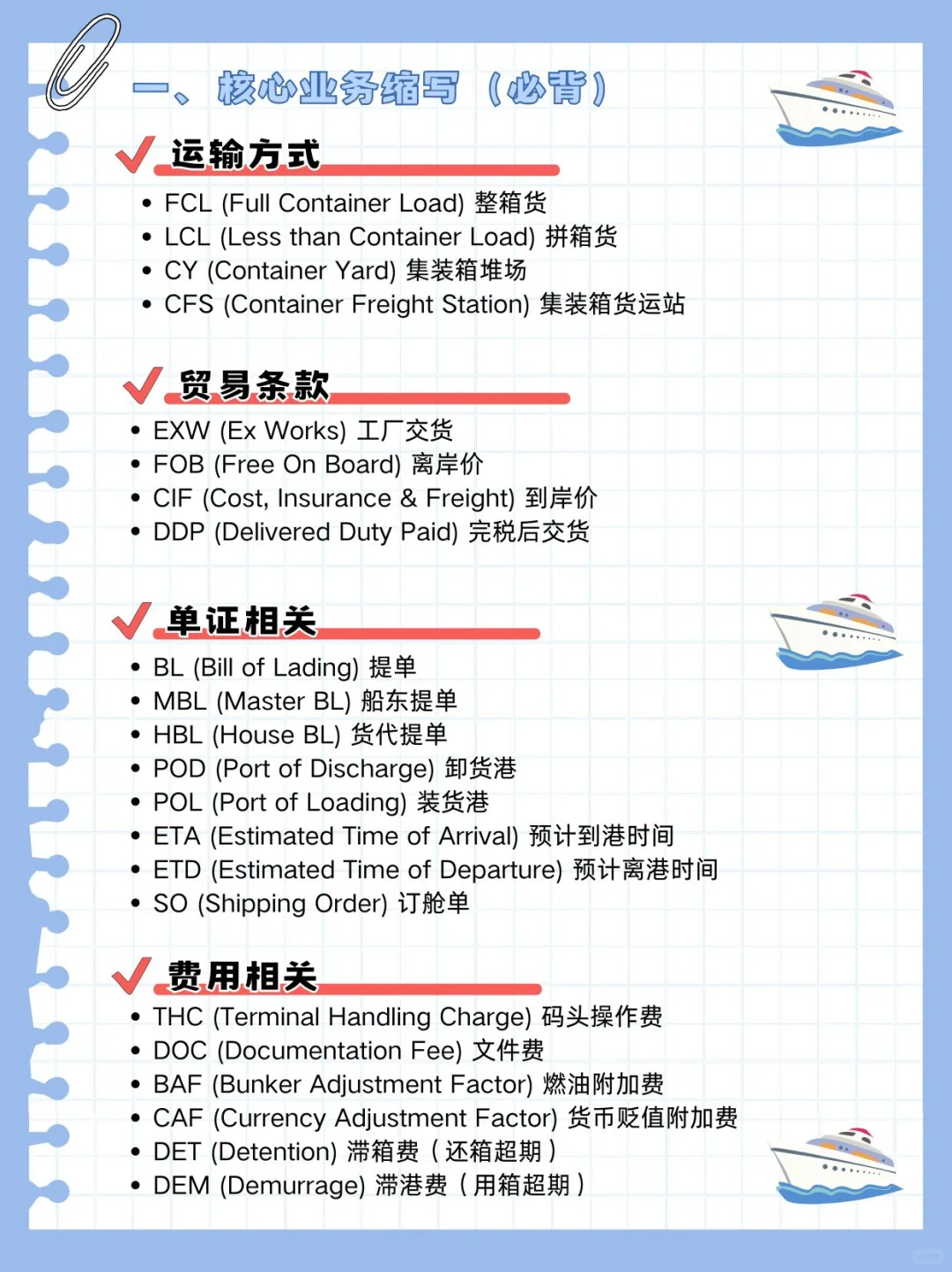 ?货代人必备！中英对照术语+万能句式?轻松