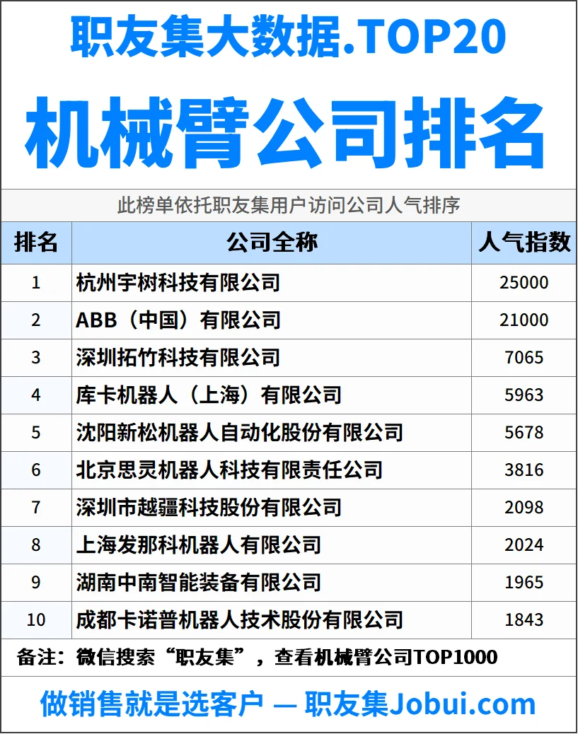 2025年中国机械臂公司排行榜