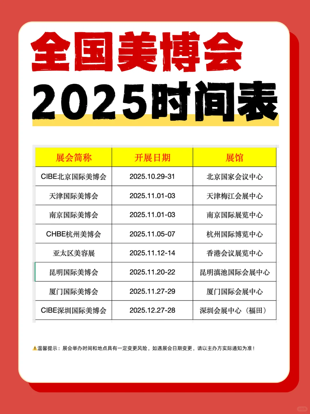 最新版❗️2025年下半年美博会时间表