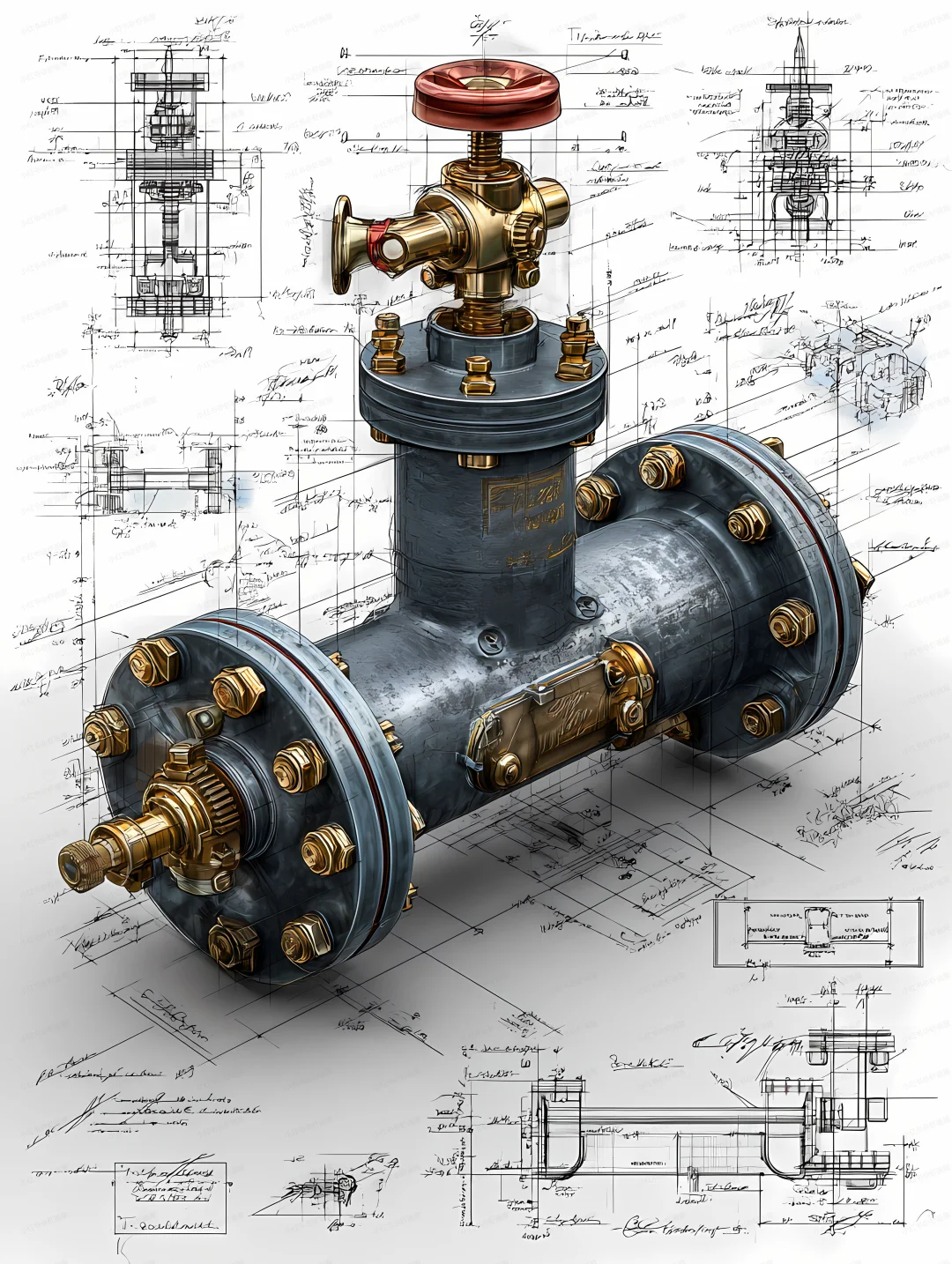 工业闸阀绘画|提示词分享