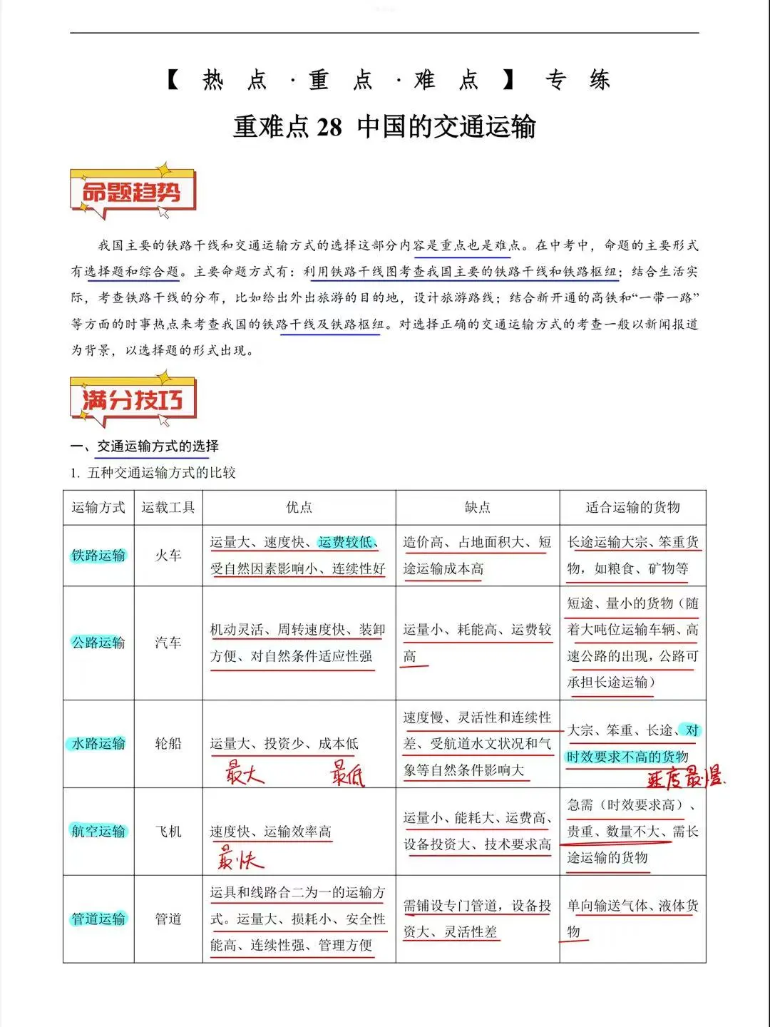 八上交通运输业课堂笔记汇总❤️