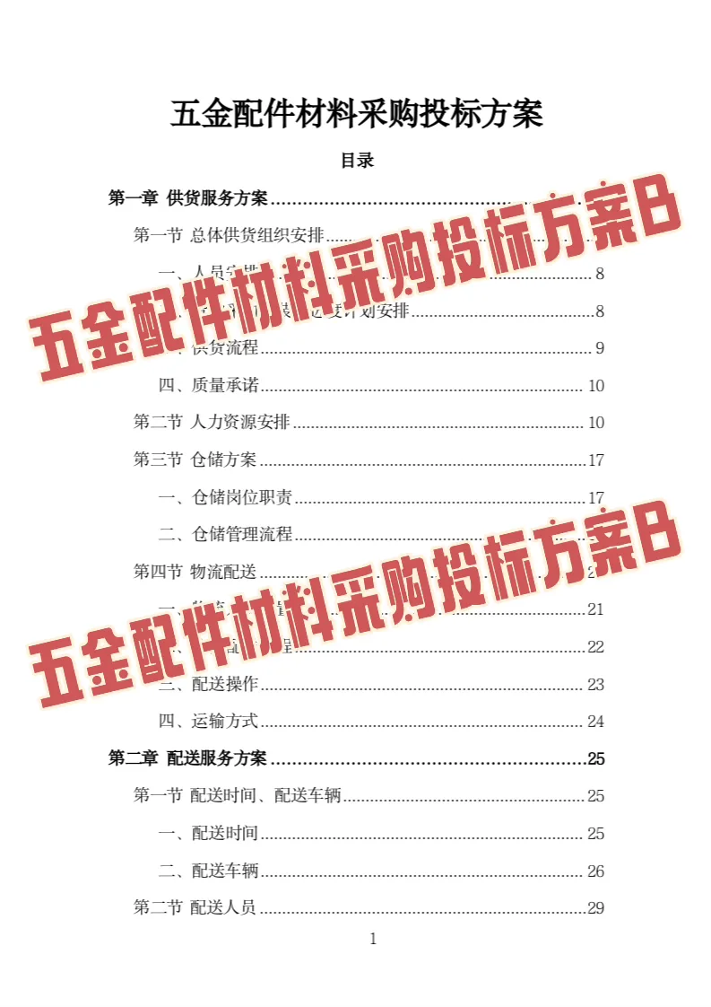 五金配件材料采购投标方案模板