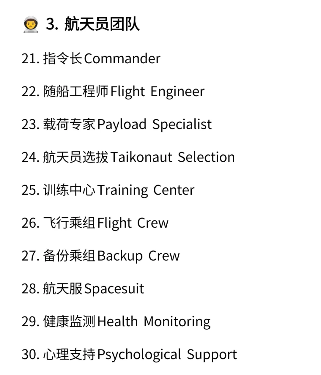 100 个神舟二十一号载人飞船相关单词或短语