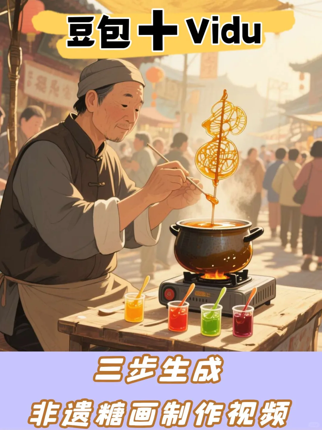 豆包➕Vidu 三步生成非遗糖画制作视频