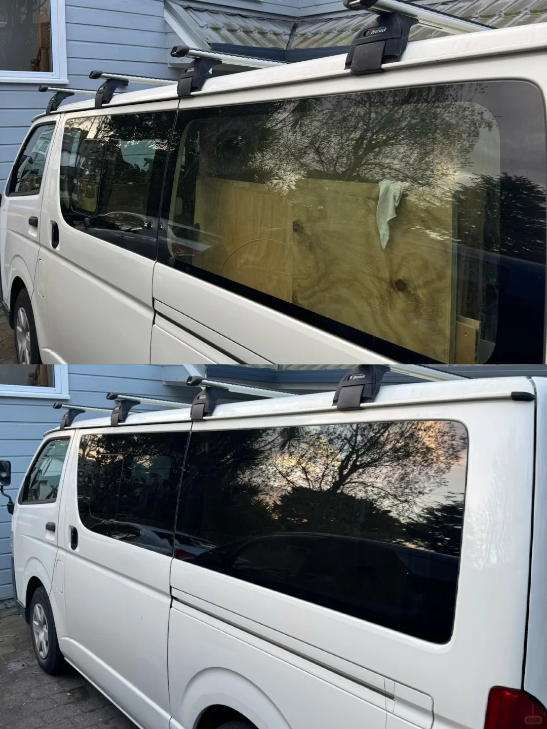 丰田hiace工具车全车隐私隔热太阳膜施工中