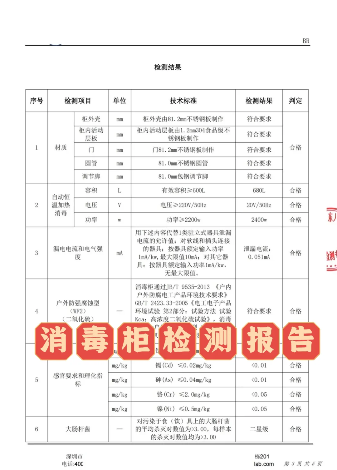 消毒柜检测报告