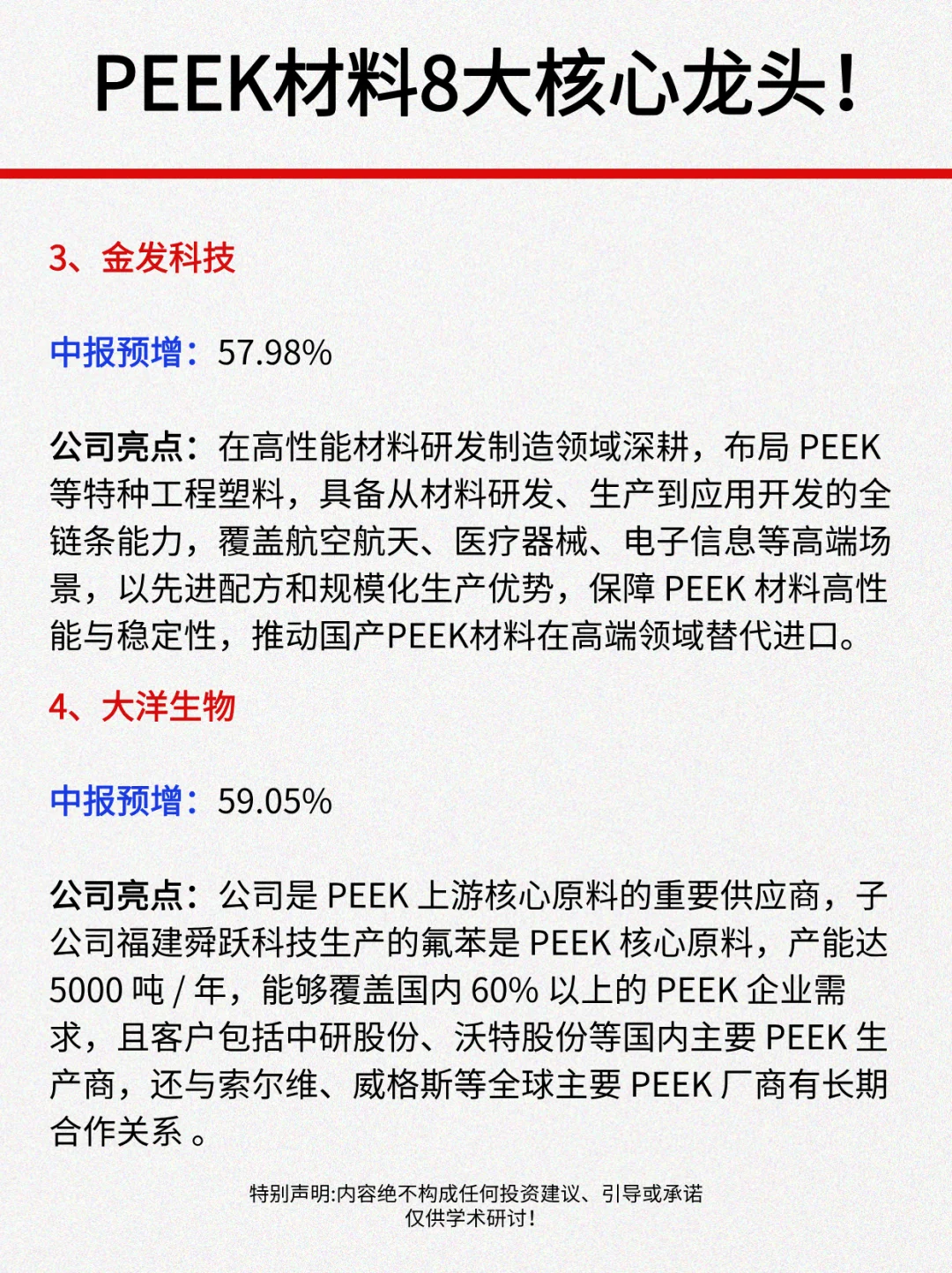 PEEK材料，高成长的8大核心龙头！
