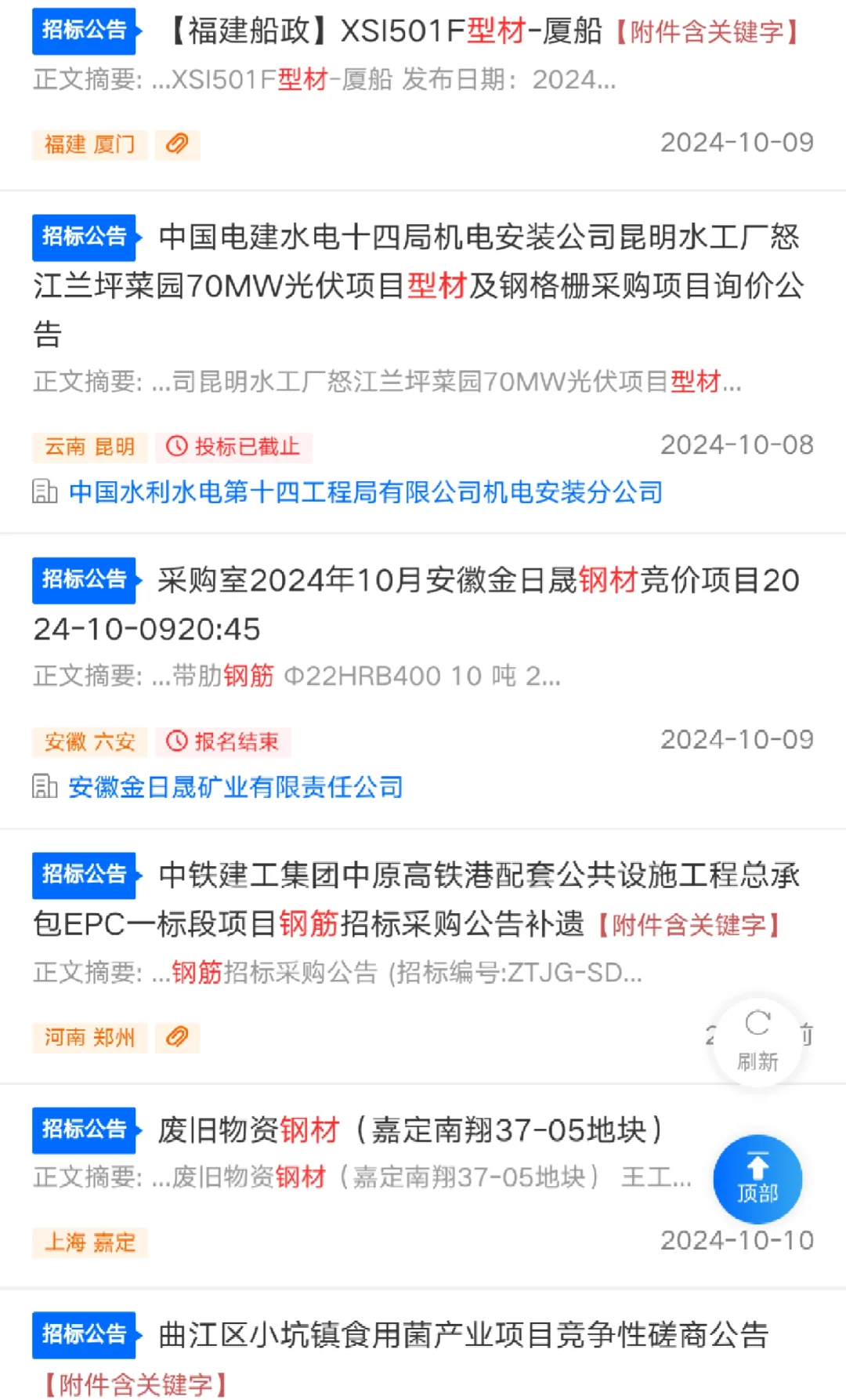 钢材型材 招标采购