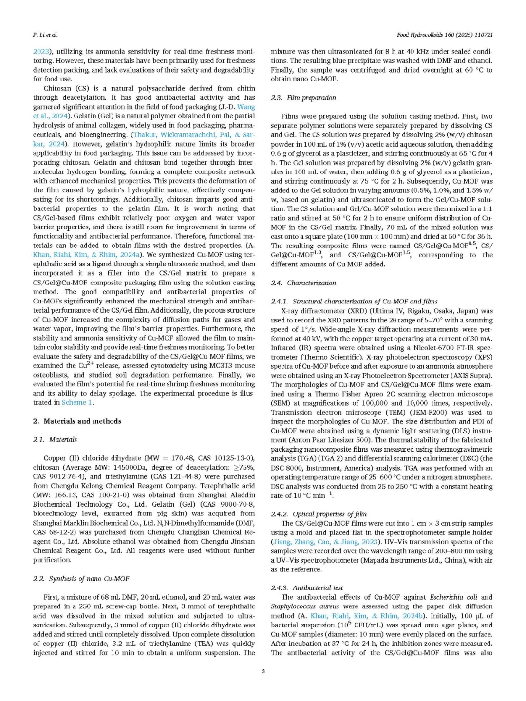监测虾的新鲜度：壳聚糖/明胶智能包装膜