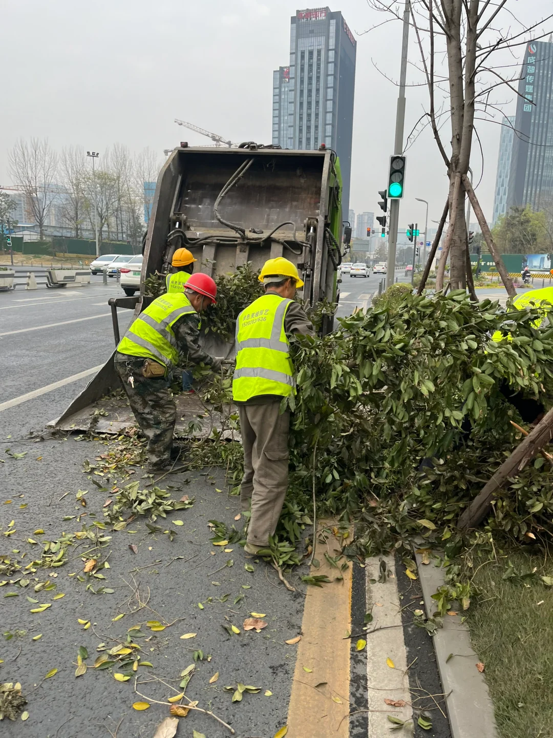 绿化带修剪废弃树枝清理 压缩装车
