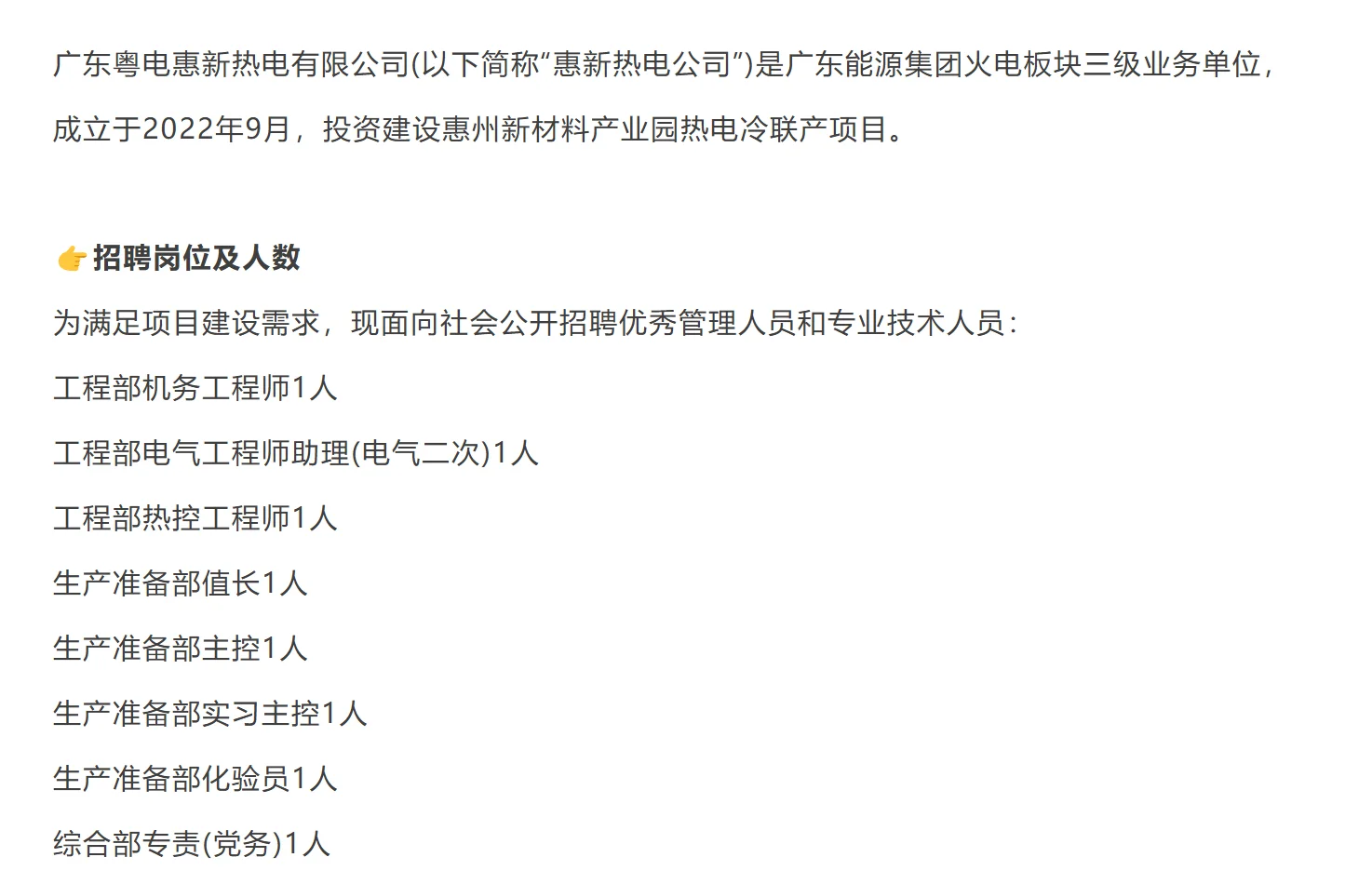 广东能源集团惠新热电招聘