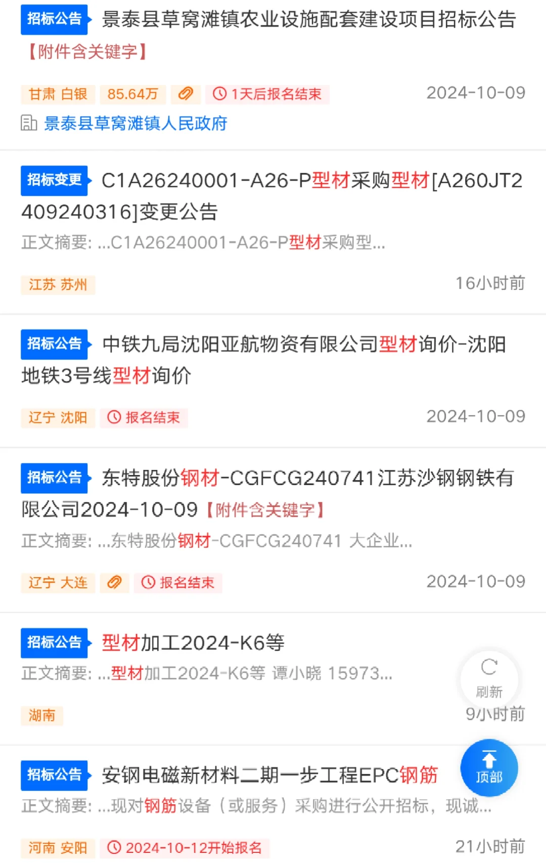 钢材型材 招标采购