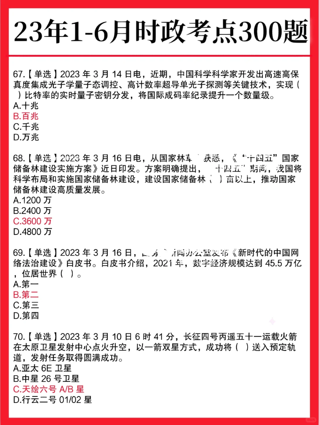 23年上半年重要时政热点，无非就这300题！