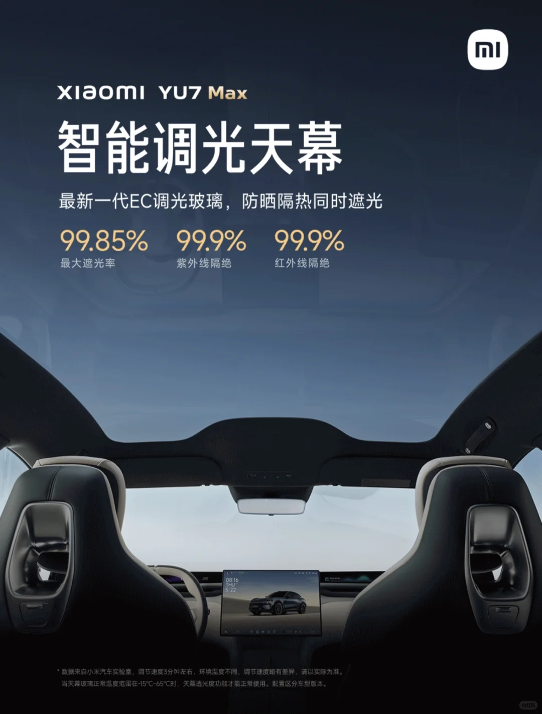 小米YU7智能调光天幕