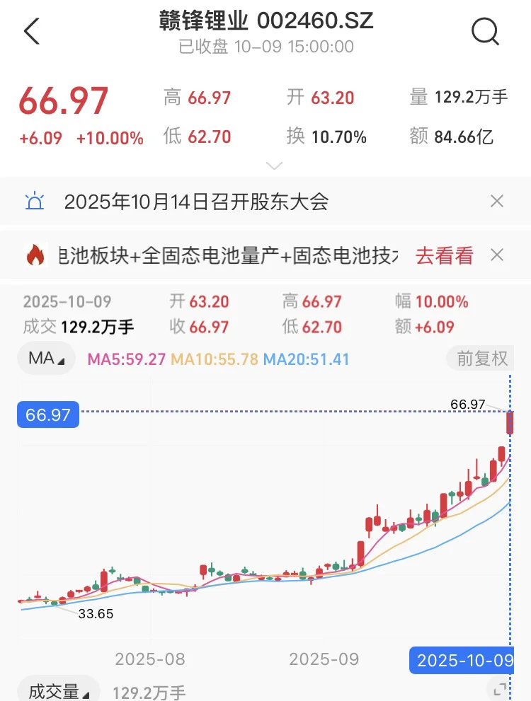 赣锋锂业 涨停逻辑分析