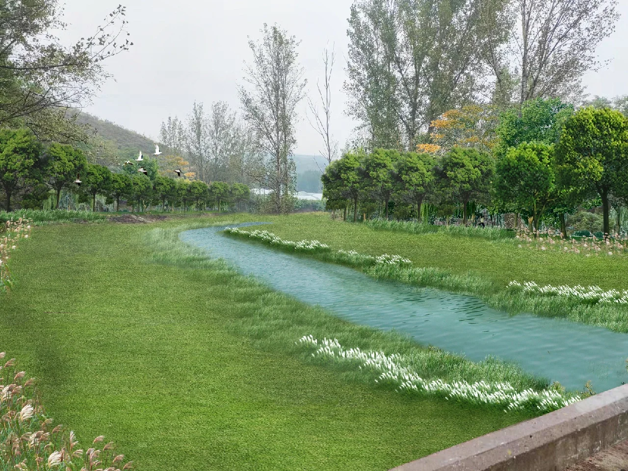 PS 一组河道生态效果图 快速出图丨接单