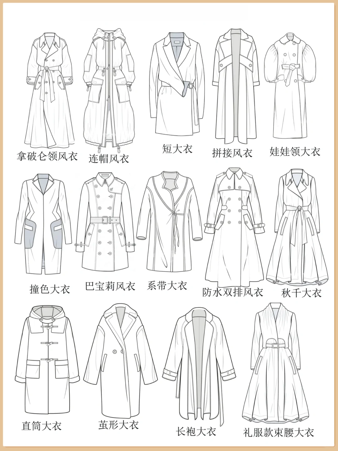 收藏笔记｜服装设计手绘风衣大衣款式合集