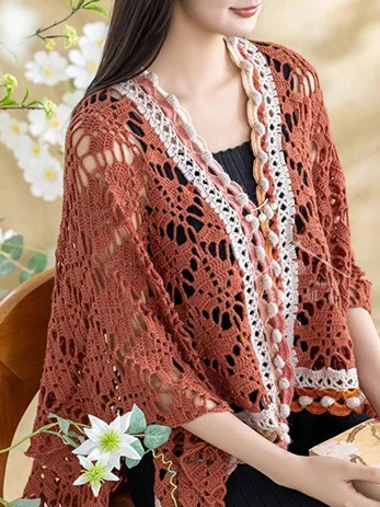 亲手钩织秋日氛围感?秋枫披肩图解分享