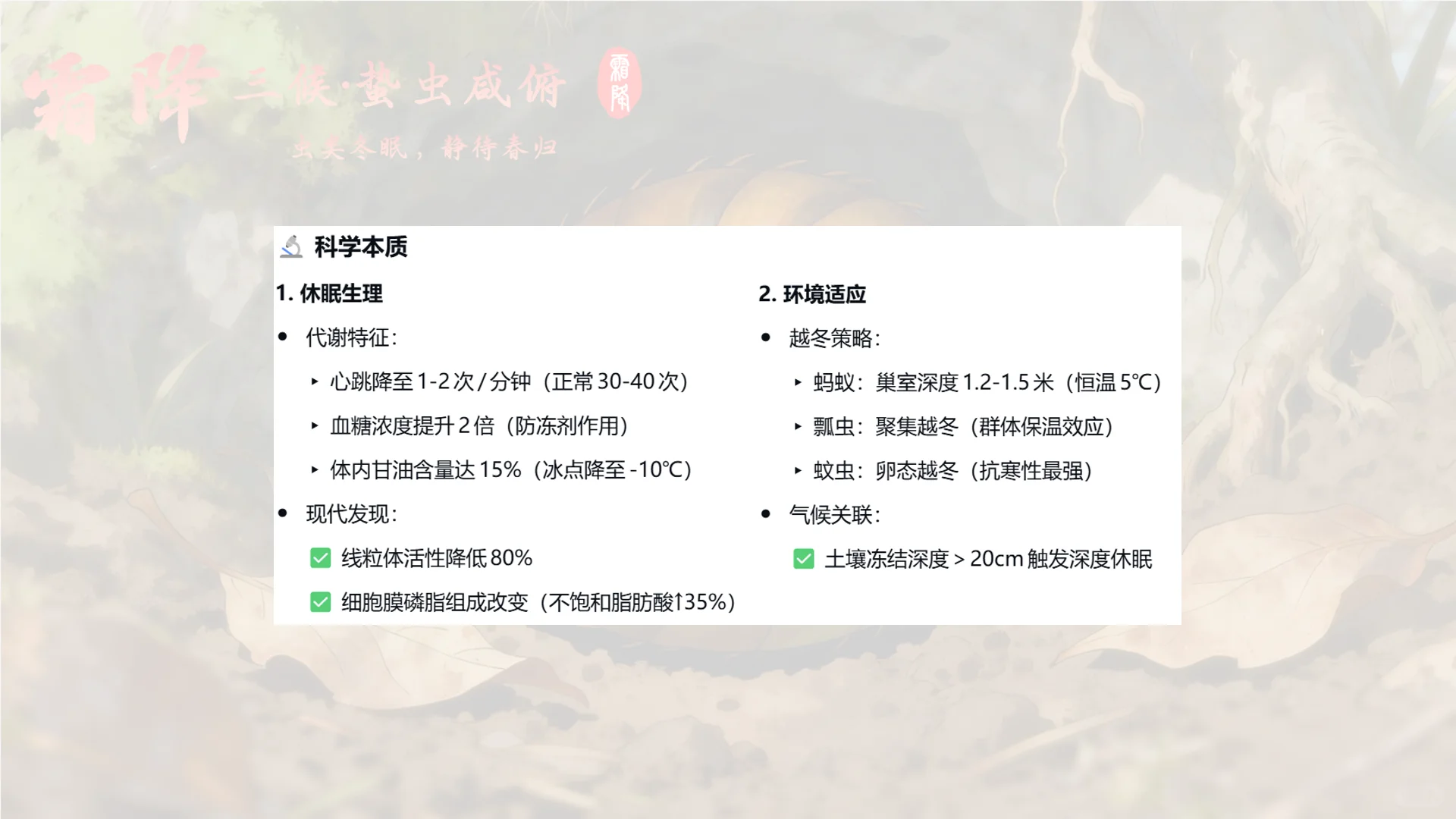 霜降三候·蛰虫咸俯——虫类冬眠，静待春归