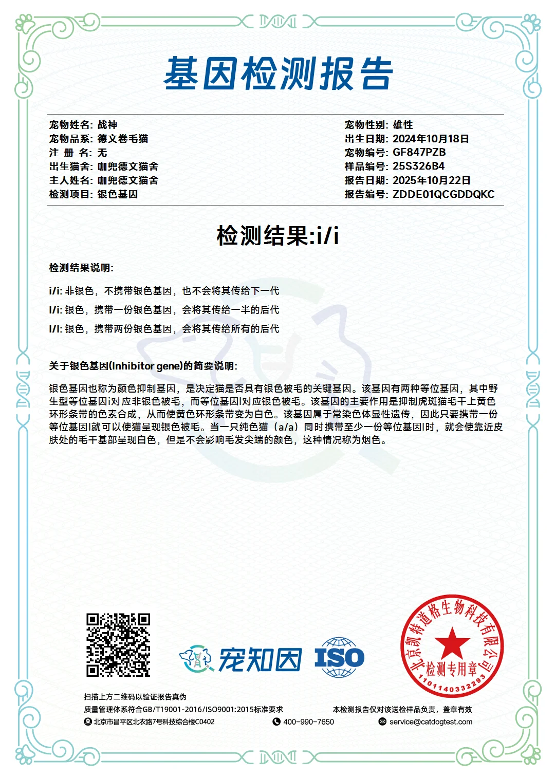 ❤️P血种公——战神? 宠知音基因检测报告