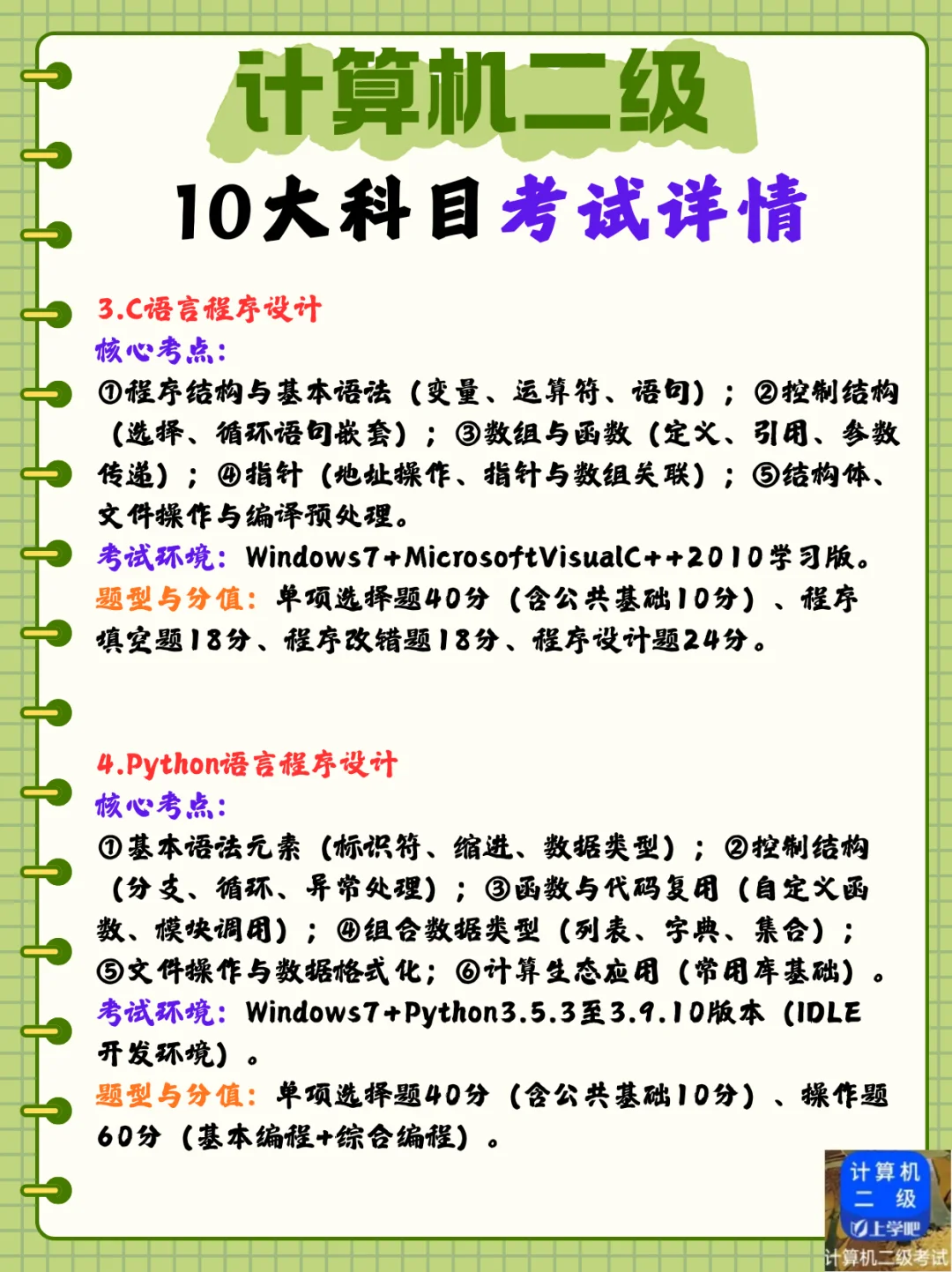 计算机二级10大科目考试详情?