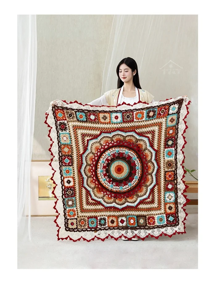 ?钩针风韵~宝莲帷幔拼花毯图解分享~