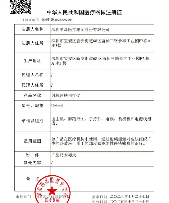国内首个3类射频微针类治疗仪获批