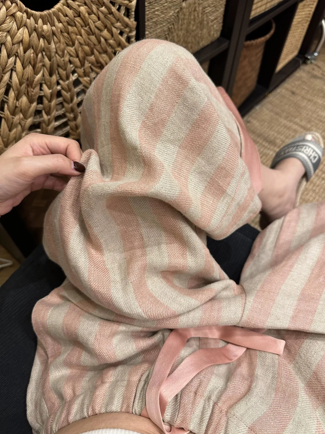 简单裁剪图分享|粉色条纹棉麻裤子