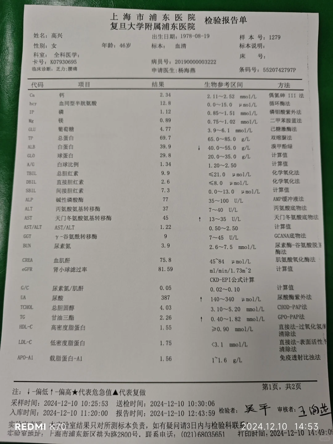 2024年12月体检报告