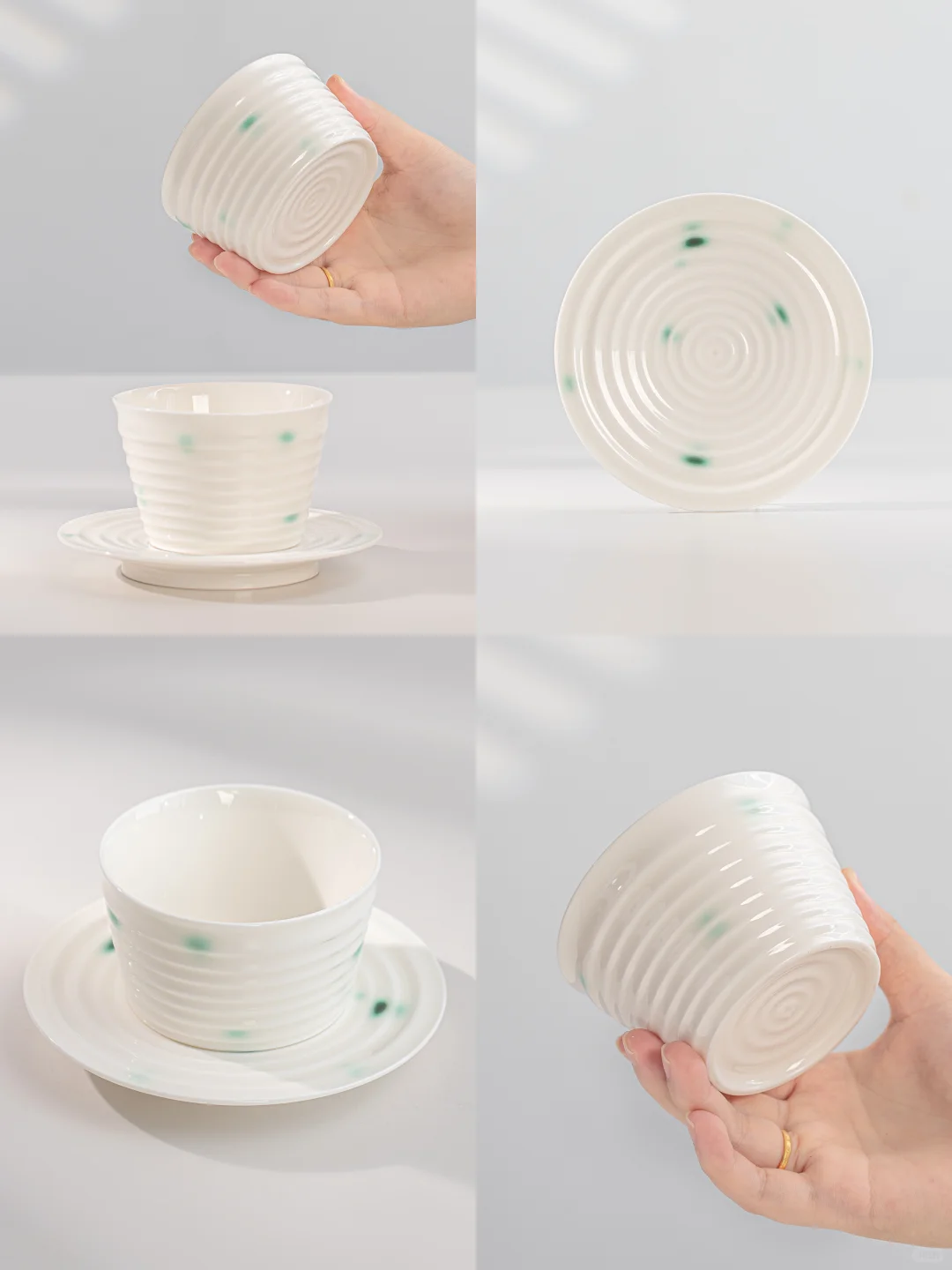 云汀手作｜集亩系列绿彩水波纹猪口杯