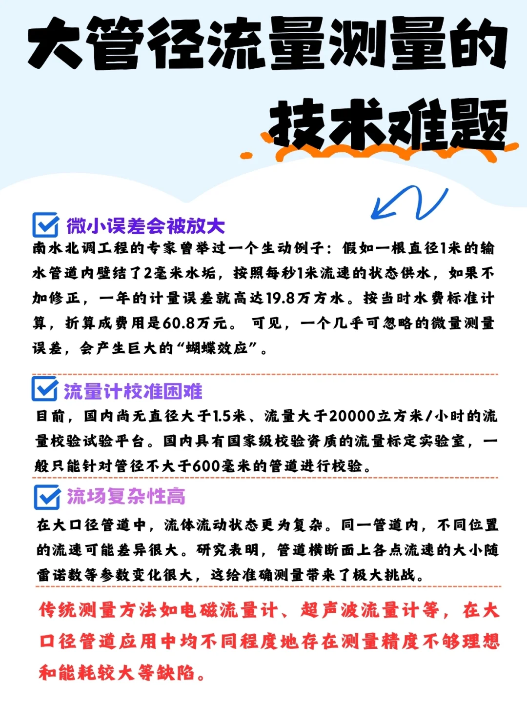 在大管径流量测量的难题怎么解决？？