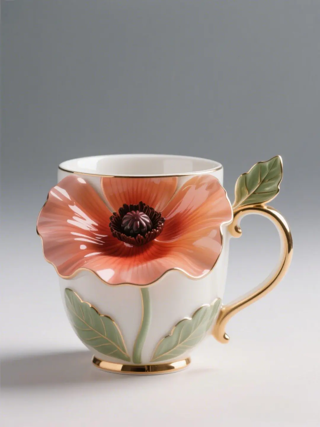 4月虞美人?：手绘臻彩艺术陶瓷玻璃杯