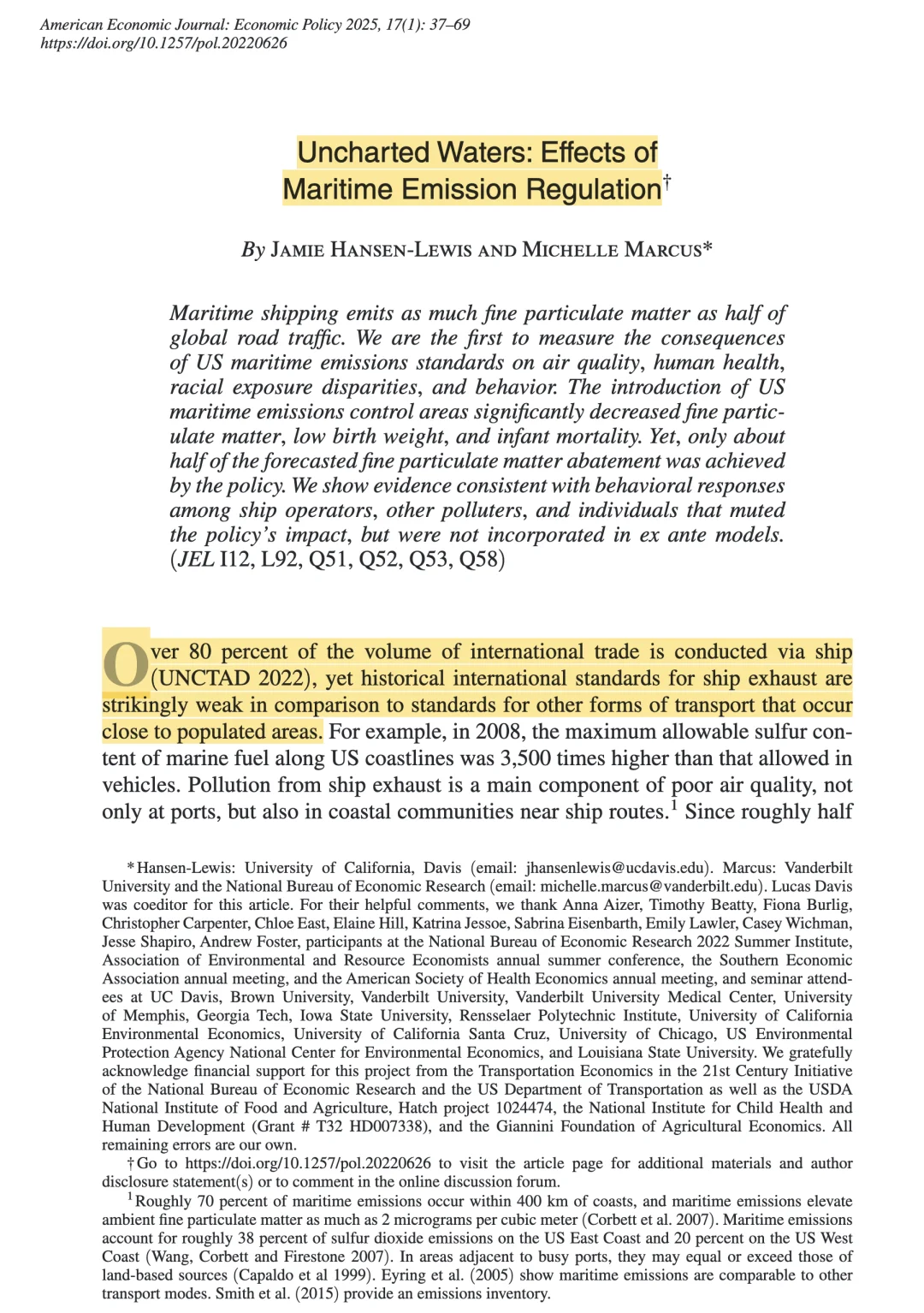 AEJ｜环保政策的贸易代价，船舶数据真赞！