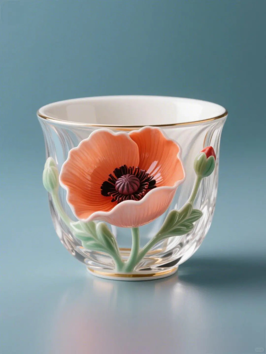 4月虞美人?：手绘臻彩艺术陶瓷玻璃杯