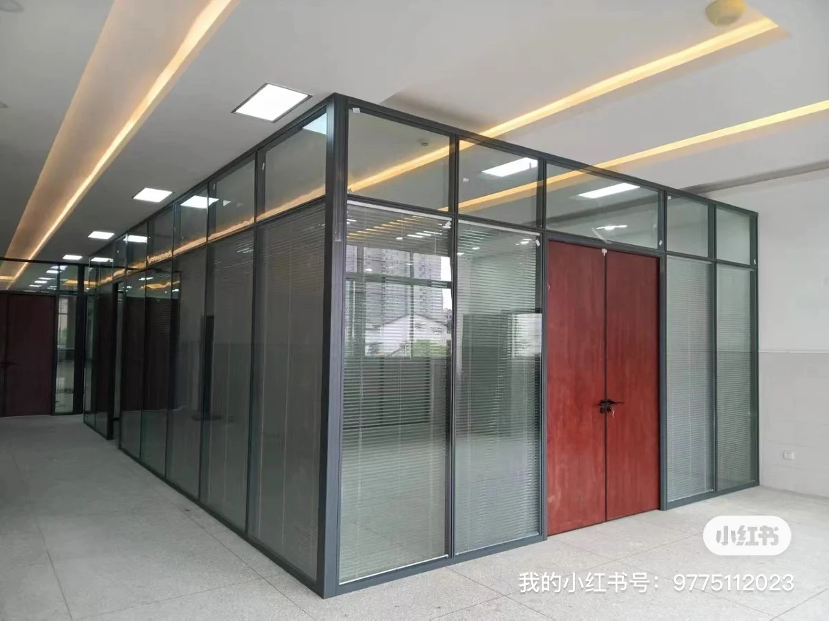 办公室玻璃隔断铝合金双玻百叶单玻磨砂玻璃