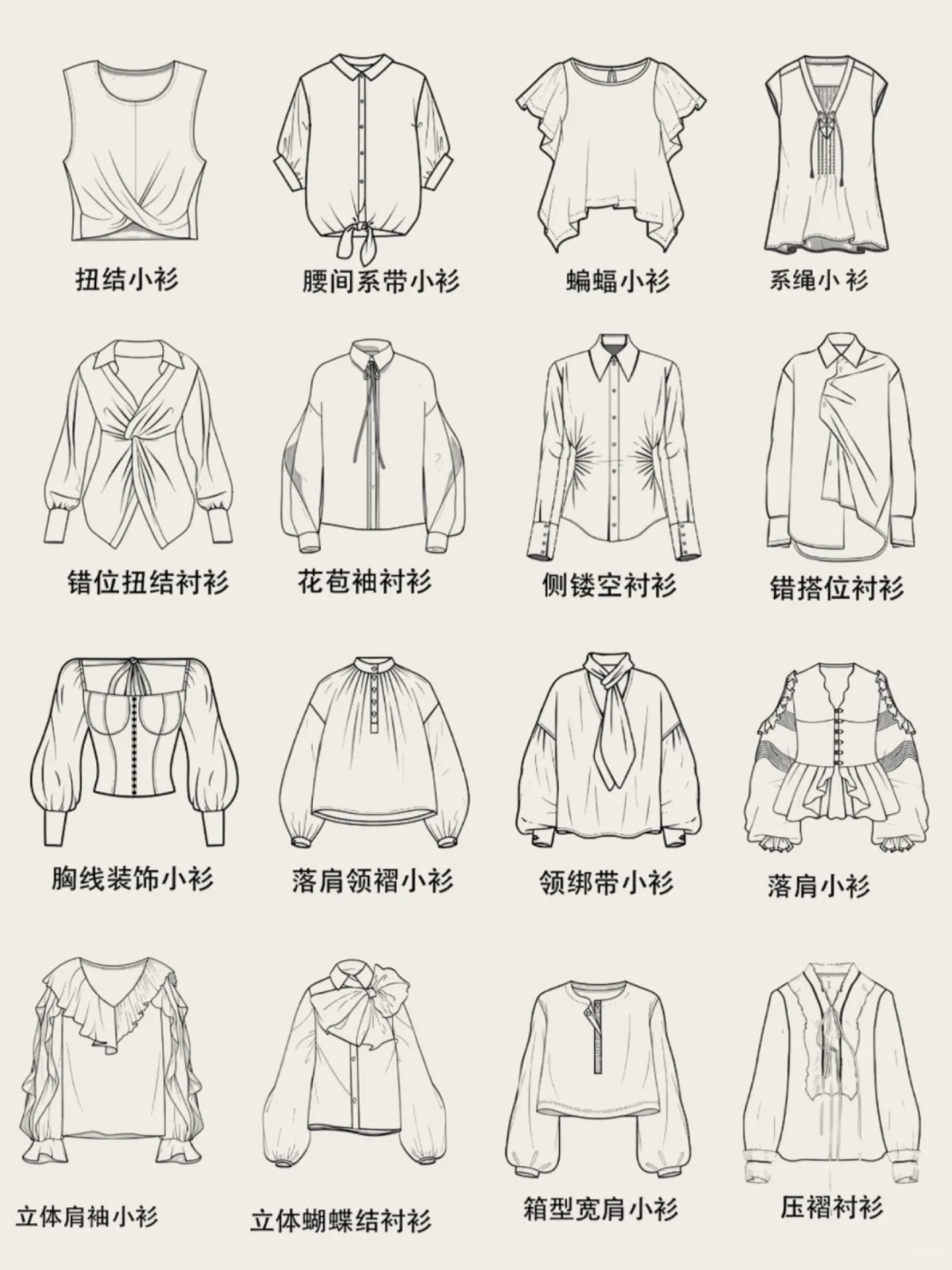 服装设计素材|手绘款式图小衫合集基础必备