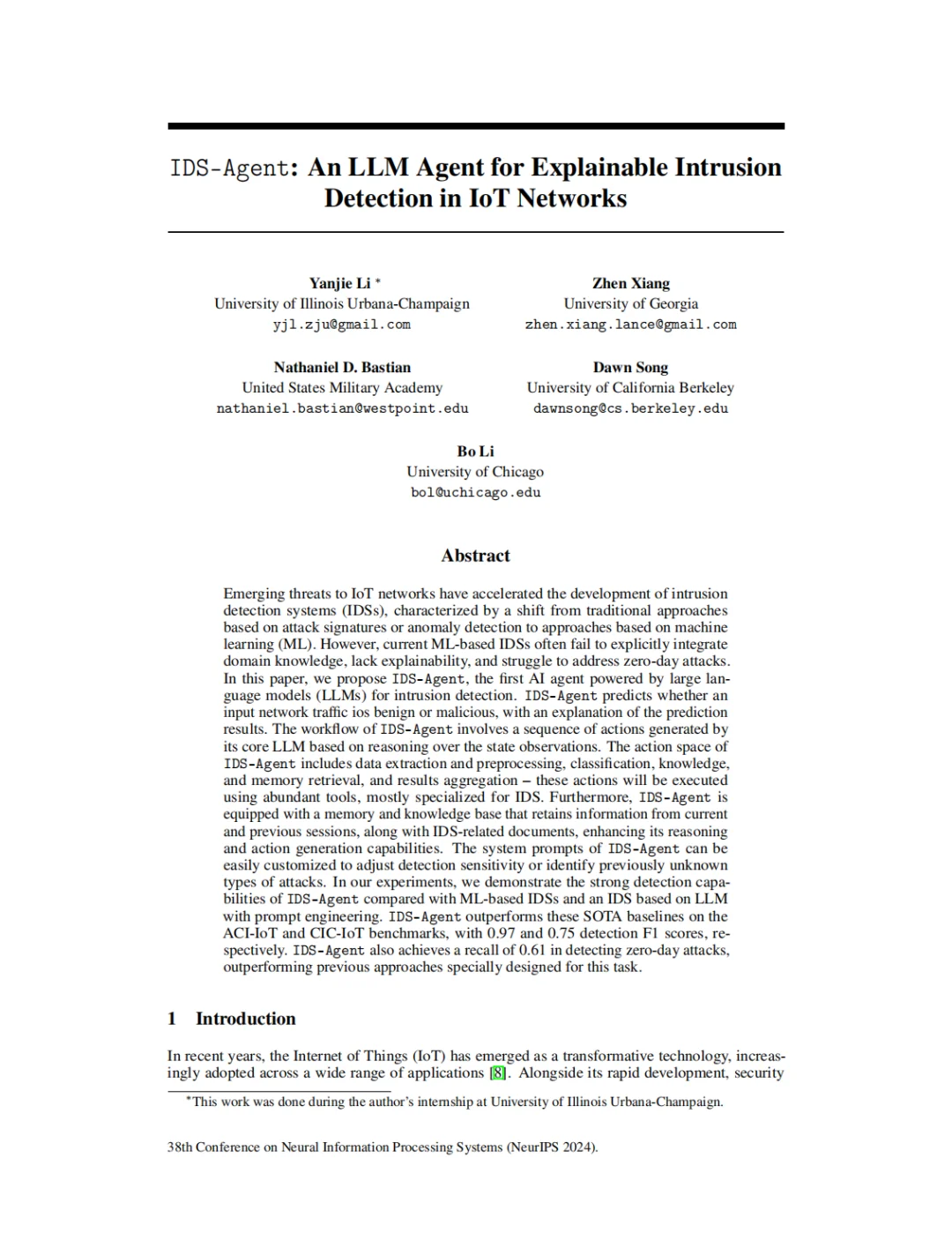 IDS-Agent：可解释物联网入侵检测 LLM 代理