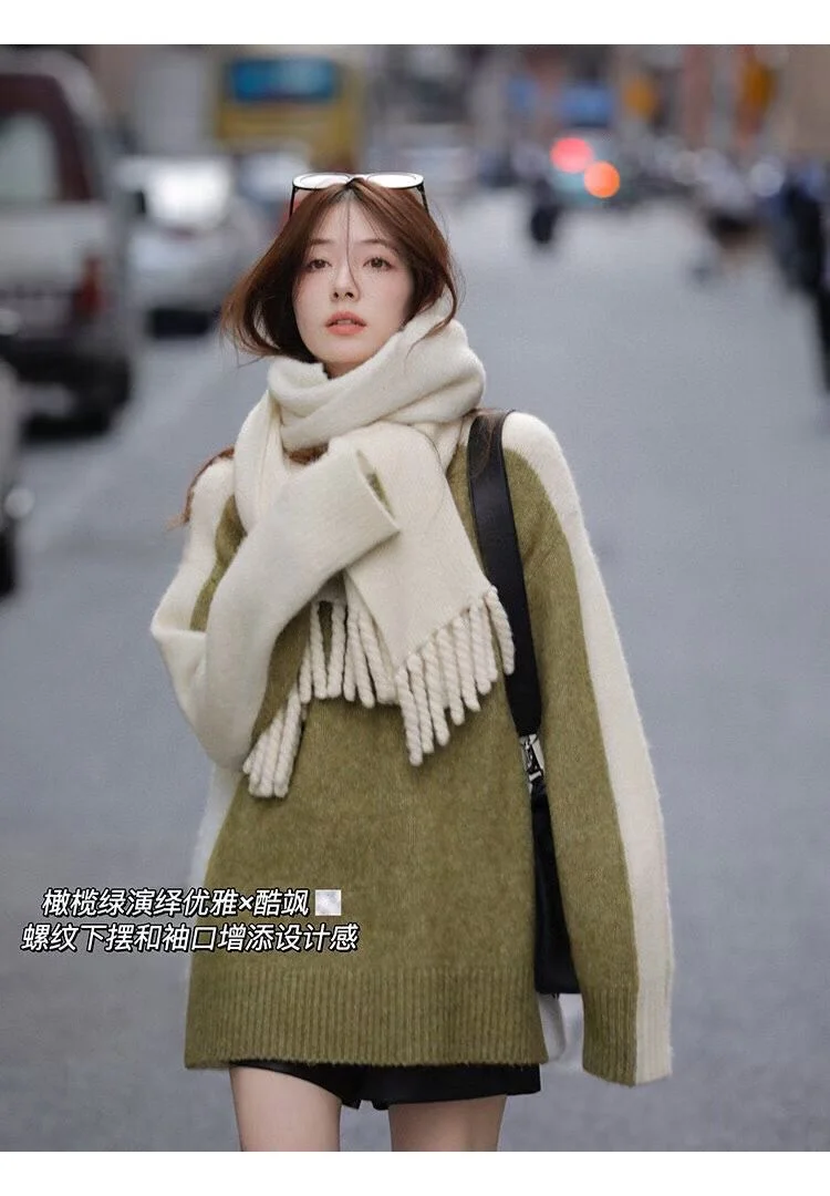 25秋冬新款现货 ｜RA重磅羊驼绒拼色毛衣针织