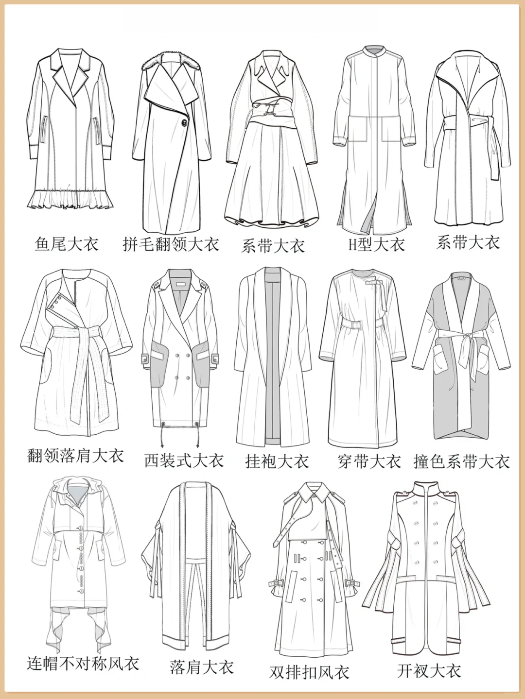 收藏笔记｜服装设计手绘风衣大衣款式合集