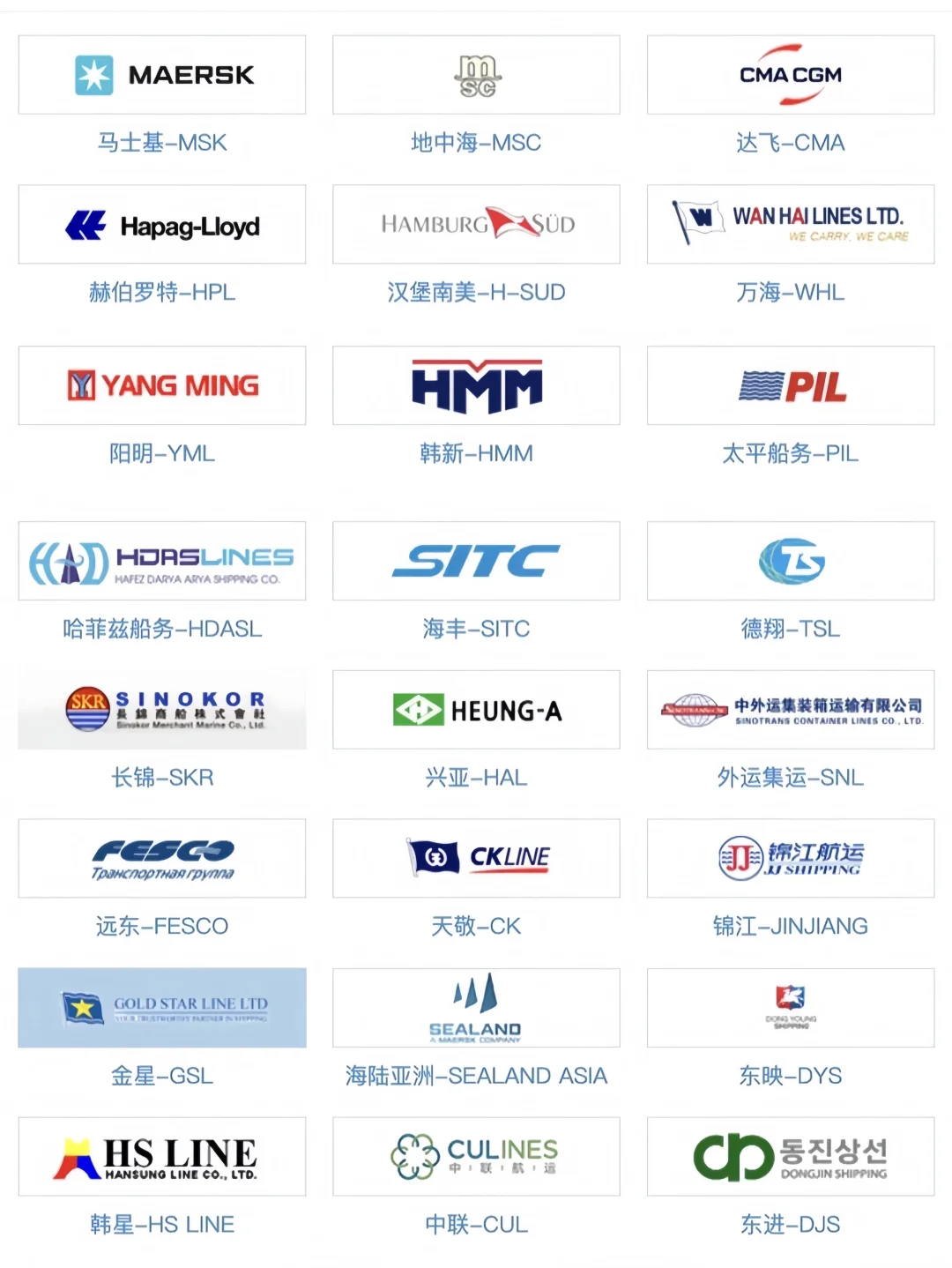 国际知名海运的船公司有哪些？?