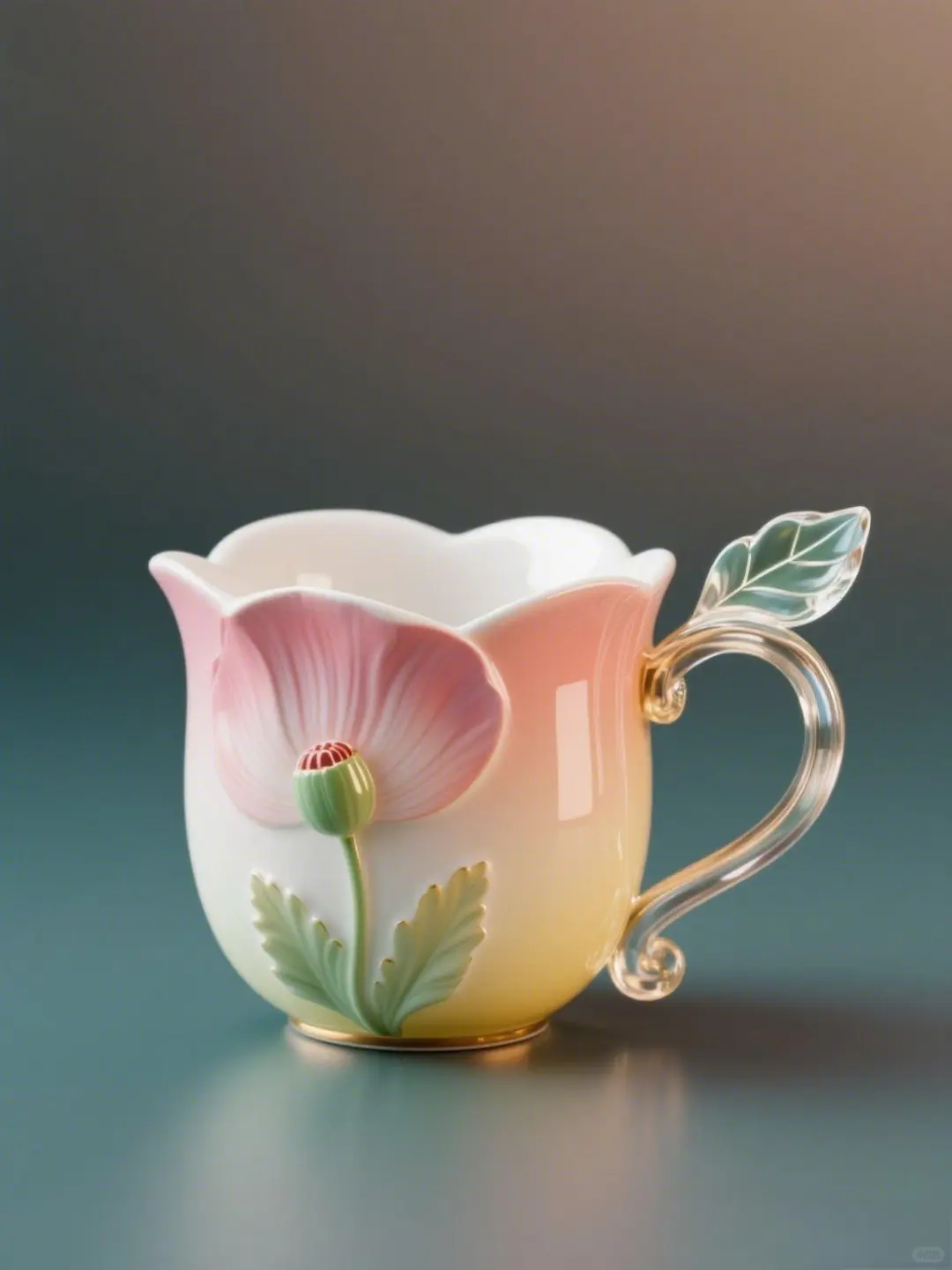 4月虞美人?：手绘臻彩艺术陶瓷玻璃杯